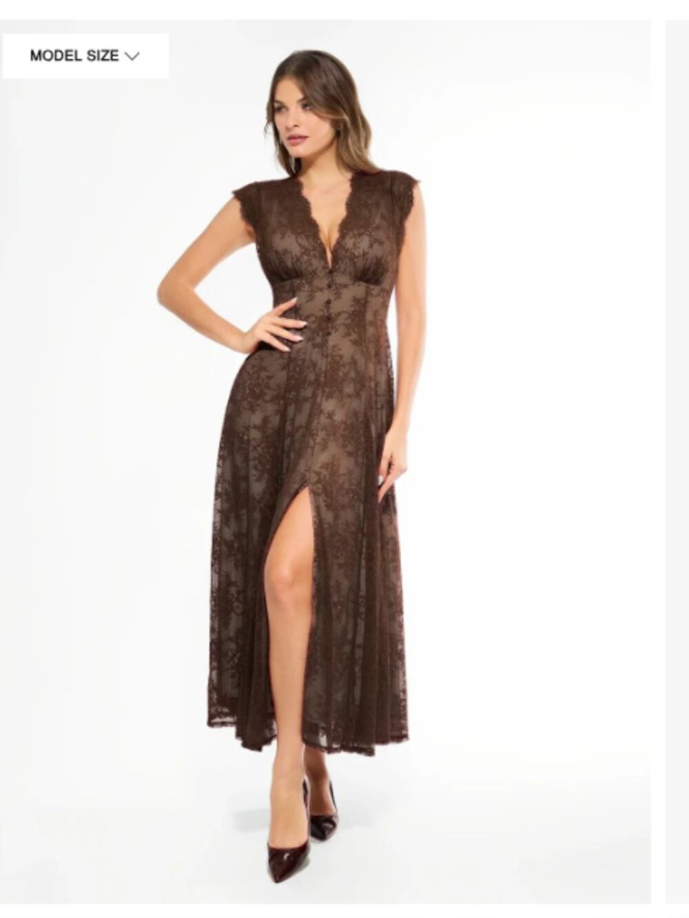 Shapewear Boho Floral Lace Front Slit Maxi Dress